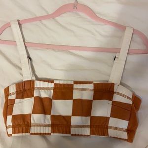 Checkered crop top with adjustable buckle straps